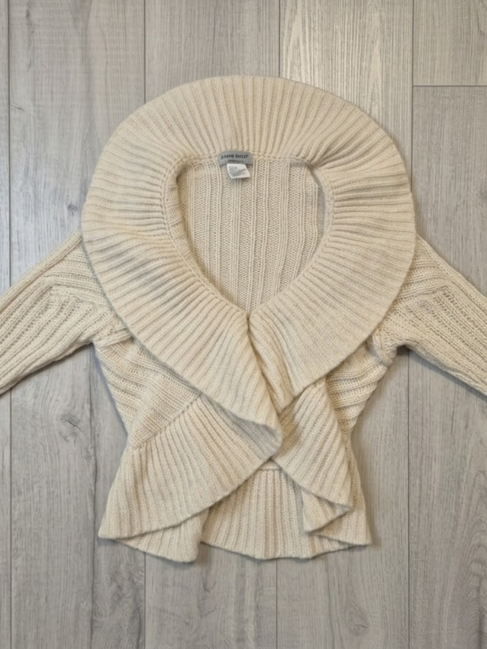 Guess Cream Ribbed Shawl Collar Cardigan Sweater